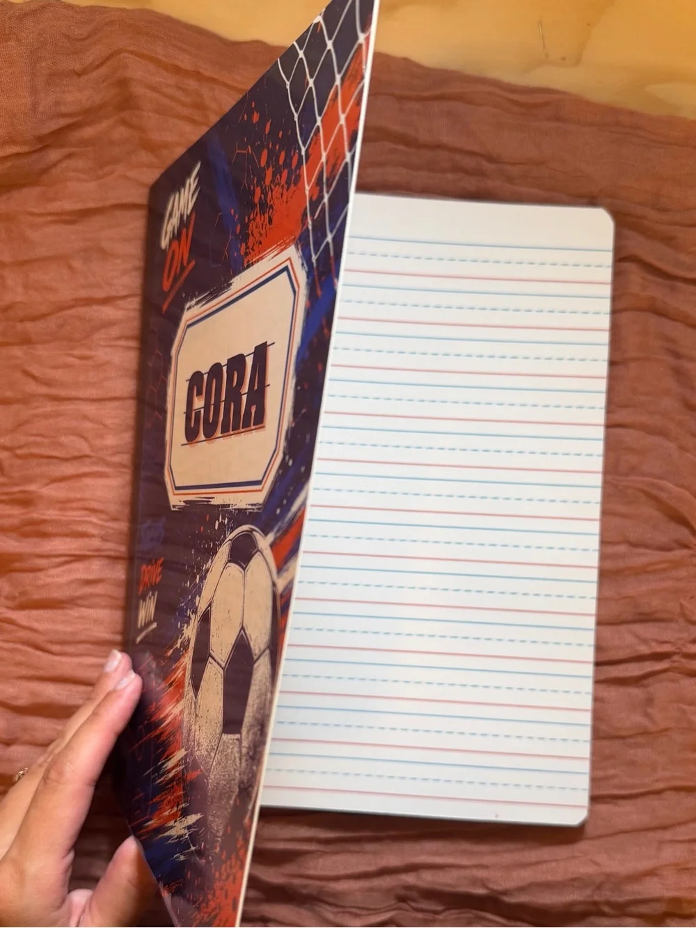 Game On Soccer Notebook - Blue & Orange Soccer Composition Notebook Cover